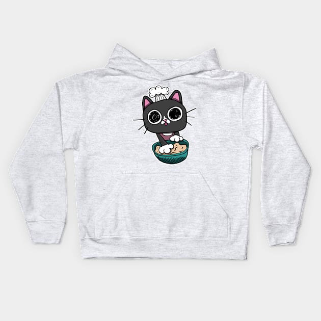 Kitty making Biscuits Kids Hoodie by SPufferARTs